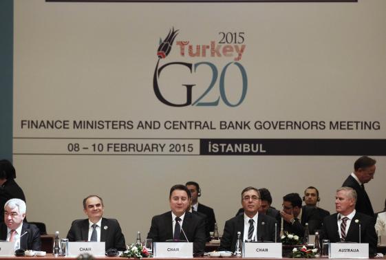 Turkish Deputy Prime Minister Babacan speaks during G20 finance ministers and central bank governors meeting